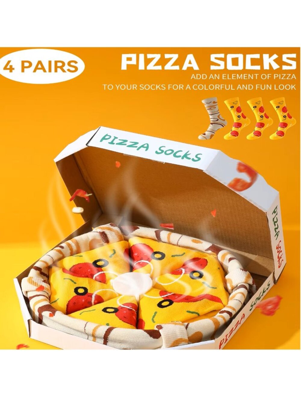 PIZZA SOCKS - Viral Pepperoni Pizza Sock - 4 Pairs - NEW
